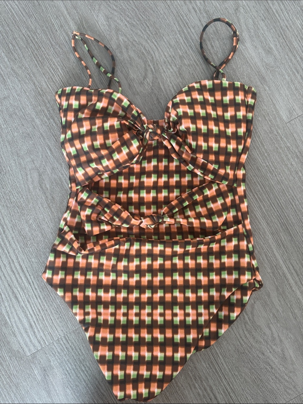 Skatie Brown Orange Green Geometric One-Piece Swimsuit